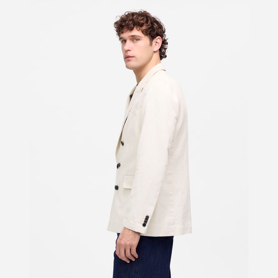 crema para hombre madewell doble botonadura de algodón-lino mezcla blazer