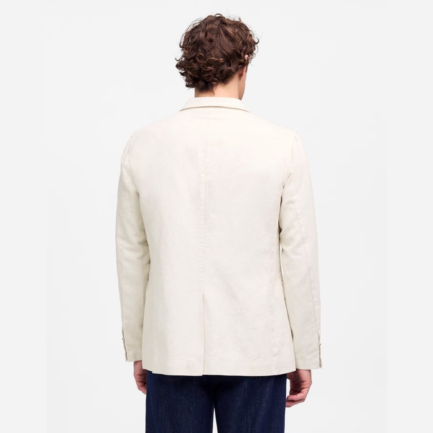 crema para hombre madewell doble botonadura de algodón-lino mezcla blazer