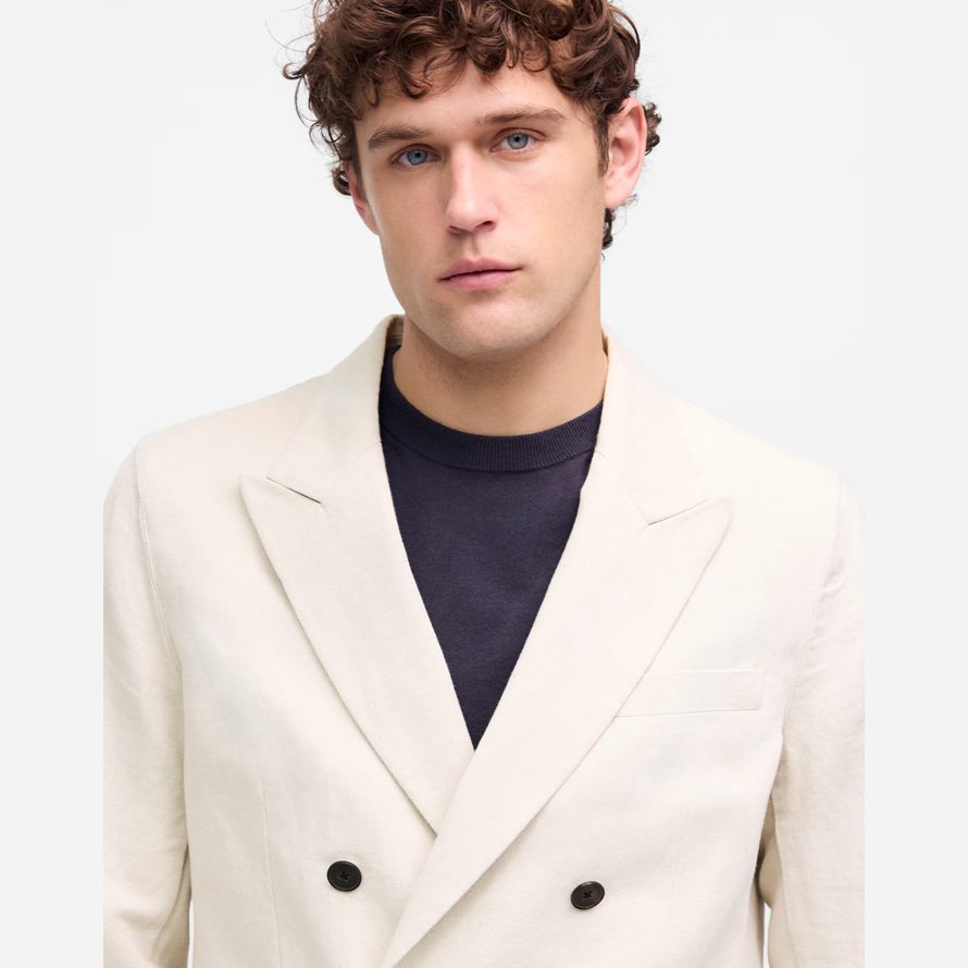 crema para hombre madewell doble botonadura de algodón-lino mezcla blazer