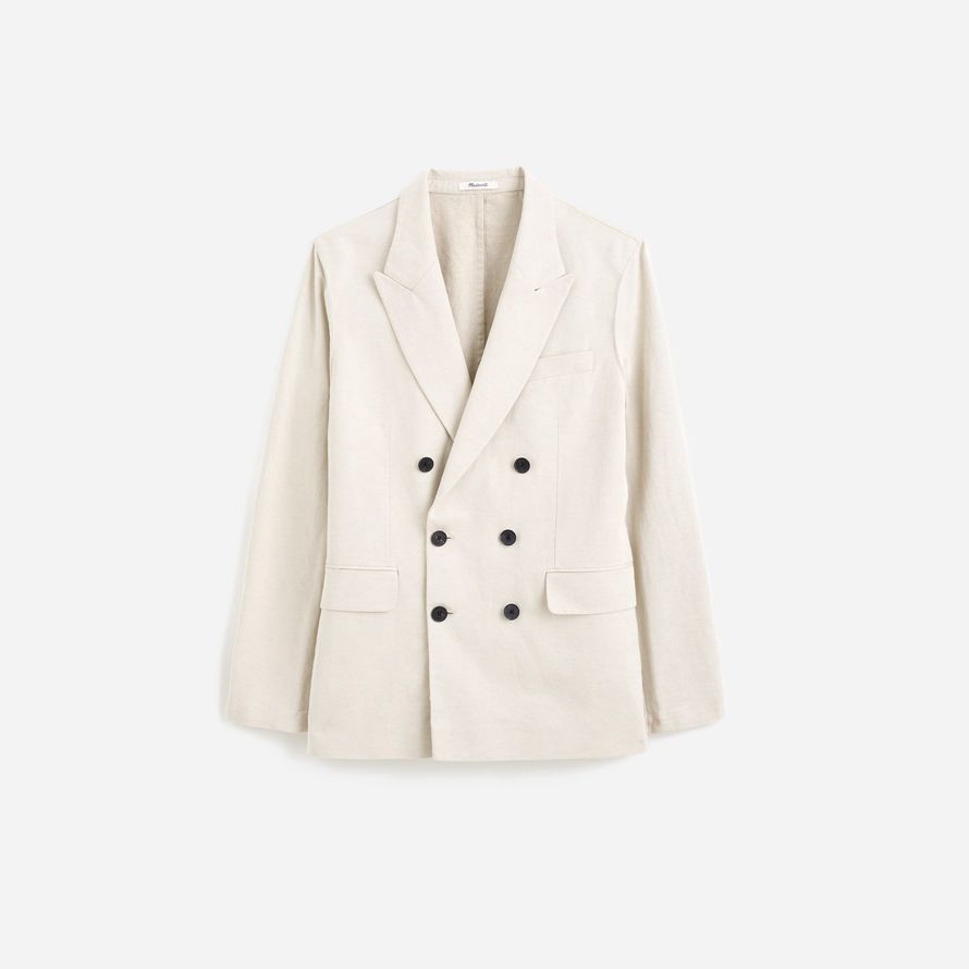 crema para hombre madewell doble botonadura de algodón-lino mezcla blazer