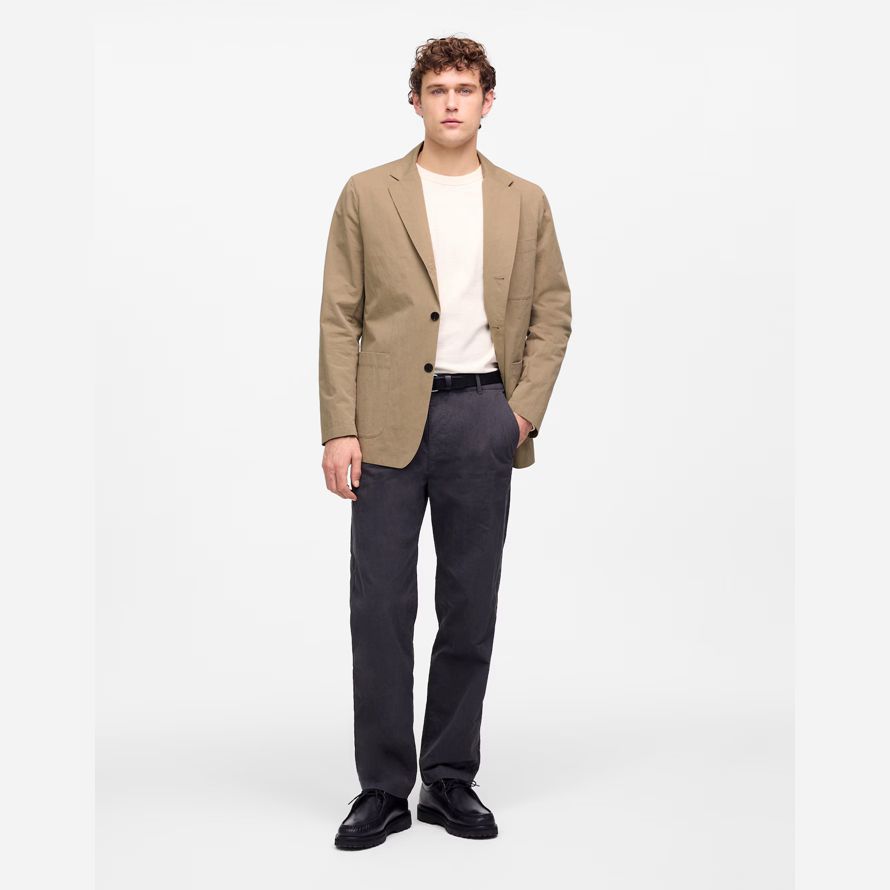 mens madewell no estructurado de tres botones de mezcla de algodón chaqueta de color caqui marrón