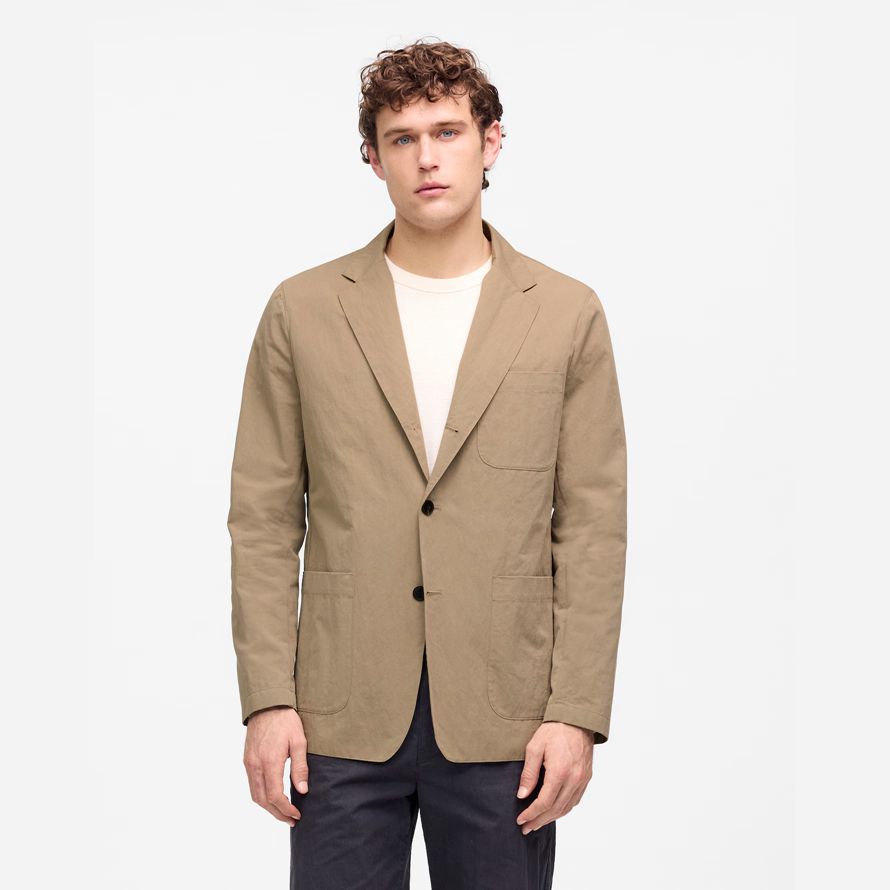 mens madewell no estructurado de tres botones de mezcla de algodón chaqueta de color caqui marrón