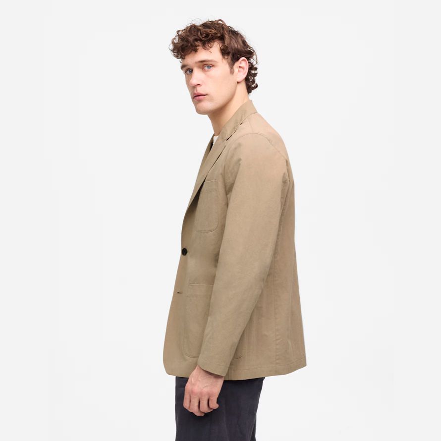 mens madewell no estructurado de tres botones de mezcla de algodón chaqueta de color caqui marrón