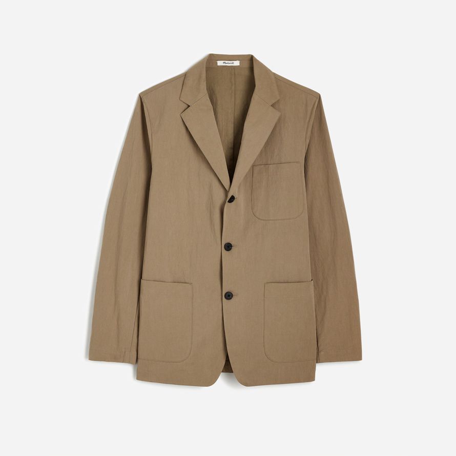 mens madewell no estructurado de tres botones de mezcla de algodón chaqueta de color caqui marrón