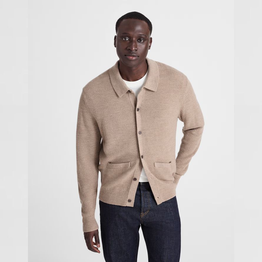 beige madewell de lana de merino con cuello de chaqueta para hombre