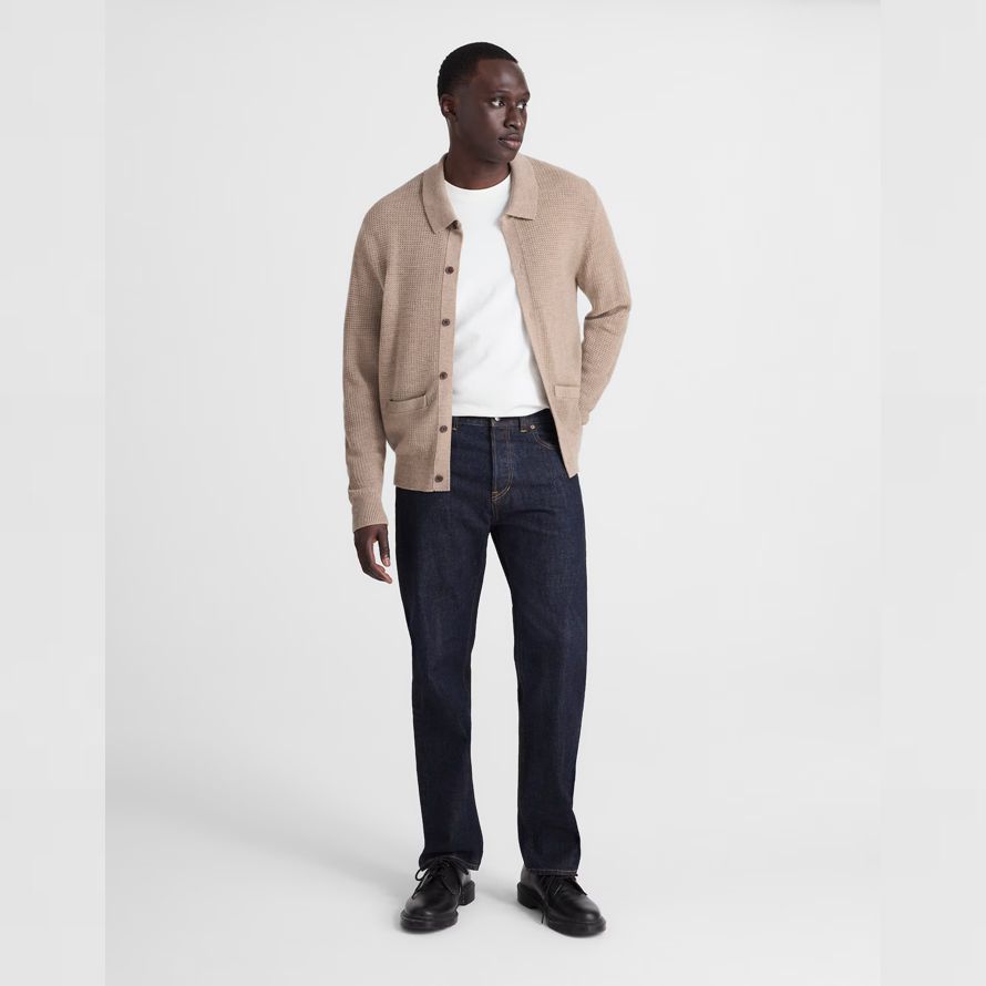 beige madewell de lana de merino con cuello de chaqueta para hombre