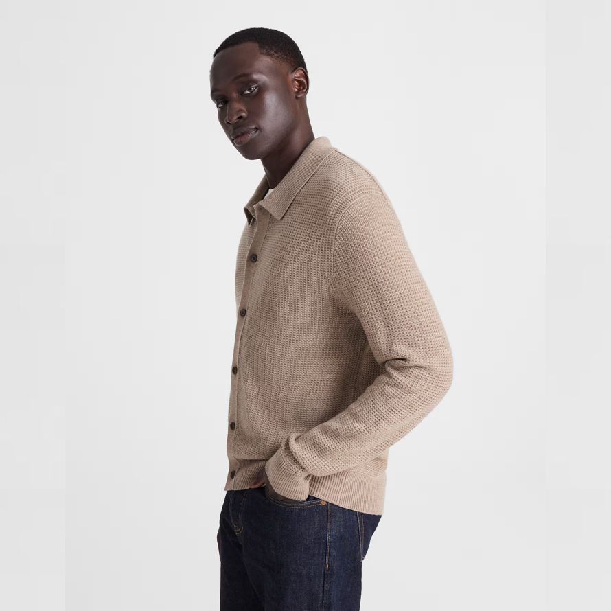 beige madewell de lana de merino con cuello de chaqueta para hombre