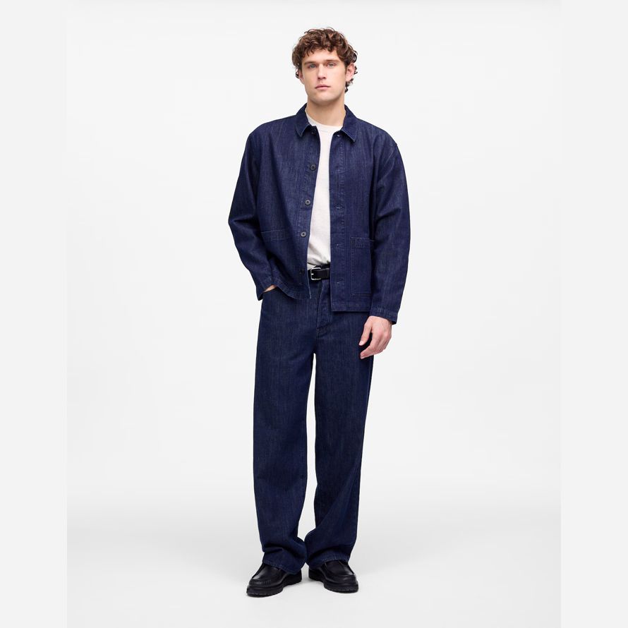 navy mens madewell tarea de la chaqueta de mezclilla