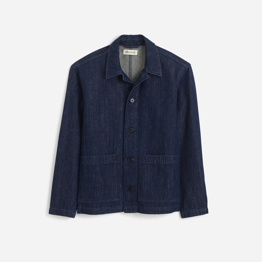 navy mens madewell tarea de la chaqueta de mezclilla