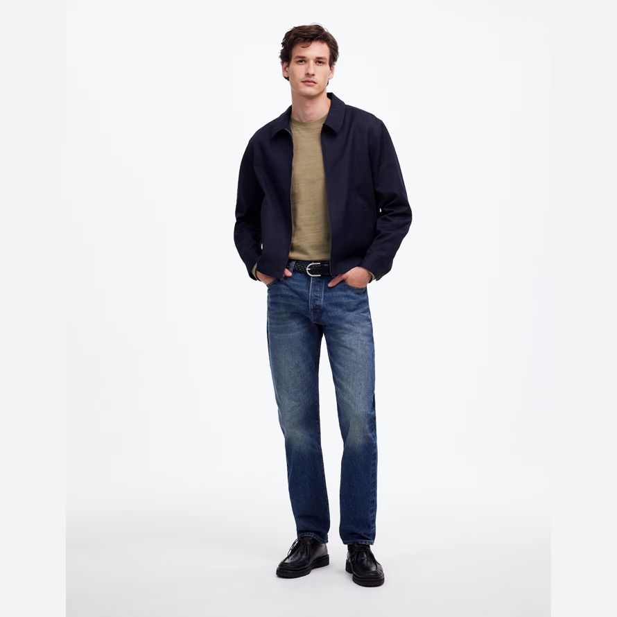 blue mens madewell 1991 rectos de orillo jeans