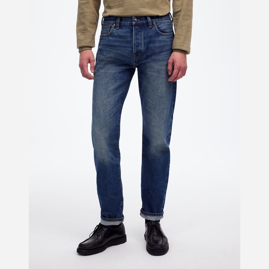 blue mens madewell 1991 rectos de orillo jeans