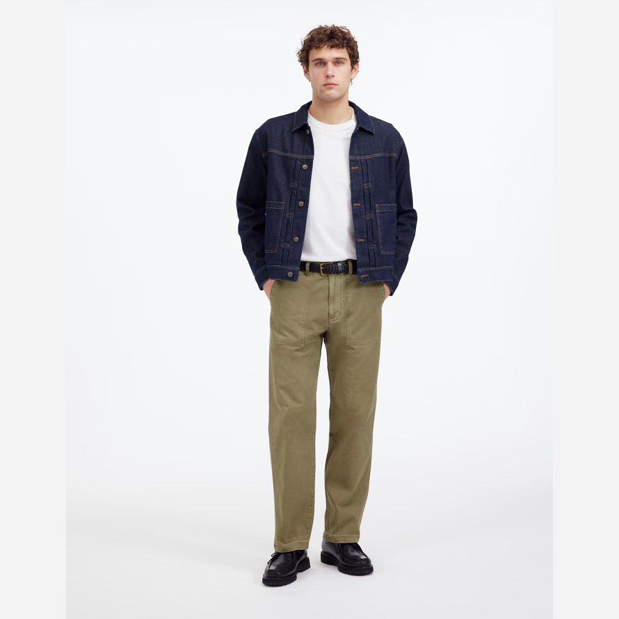 madewell fatiga teñido de sarga de algodón pantalones de hombre de oliva