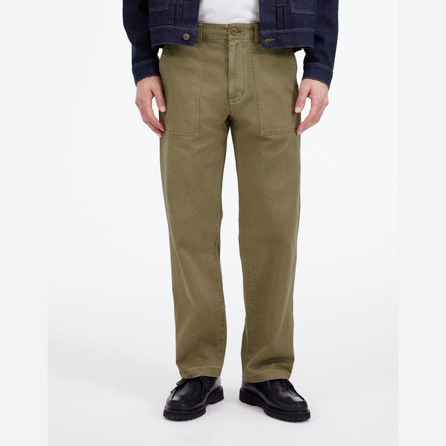 madewell fatiga teñido de sarga de algodón pantalones de hombre de oliva