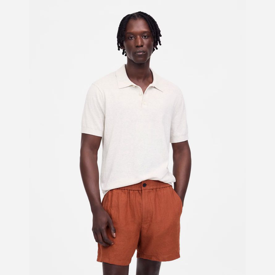 naranja marrón mens madewell everywear pantalones cortos de lino