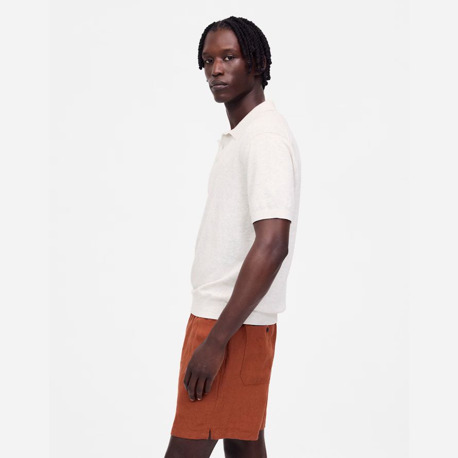 naranja marrón mens madewell everywear pantalones cortos de lino