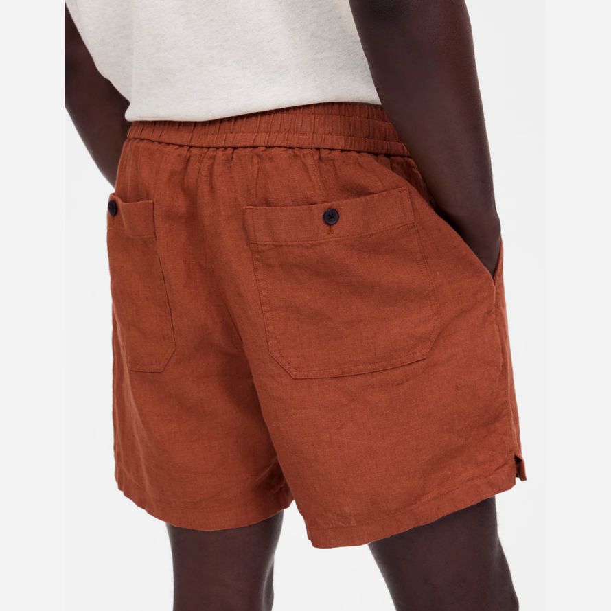 naranja marrón mens madewell everywear pantalones cortos de lino