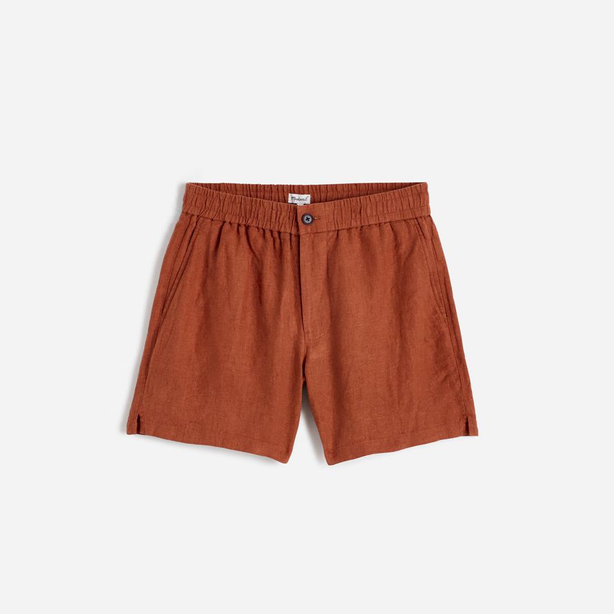 naranja marrón mens madewell everywear pantalones cortos de lino