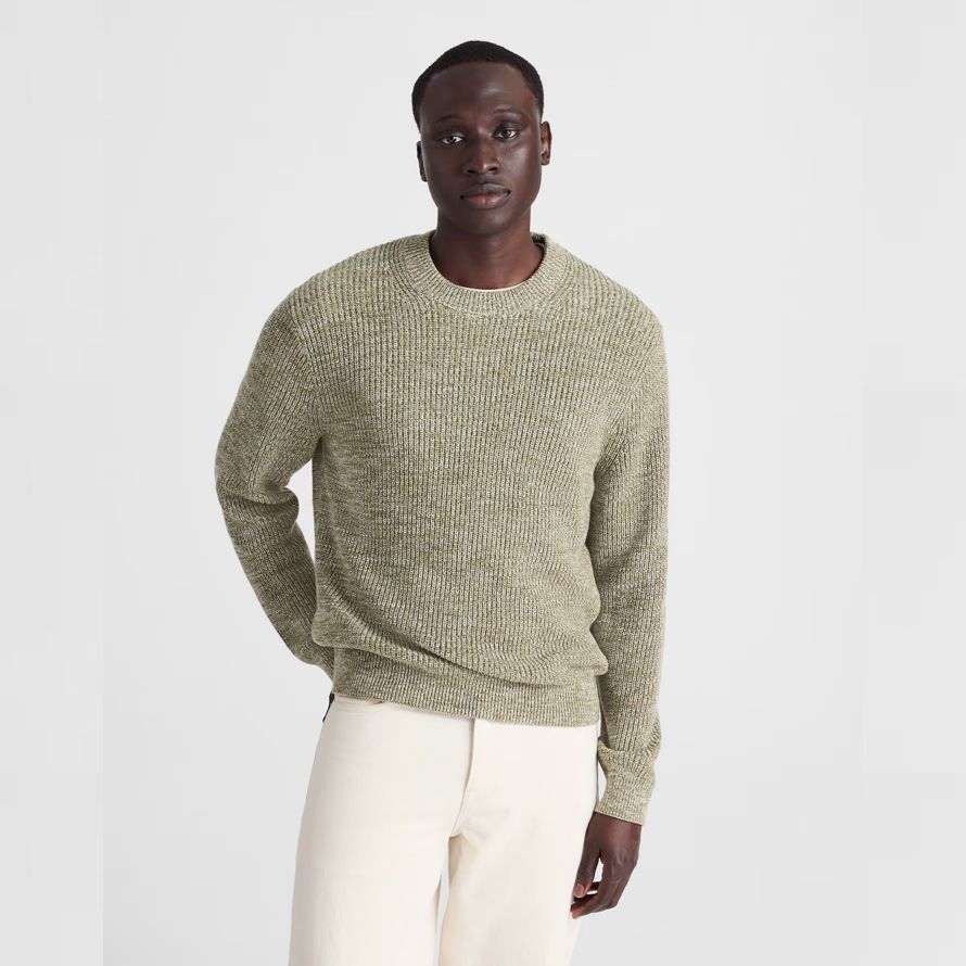 mens madewell de algodón de la coctelera de punto de cuello redondo suéter de oliva