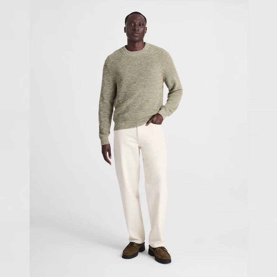mens madewell de algodón de la coctelera de punto de cuello redondo suéter de oliva