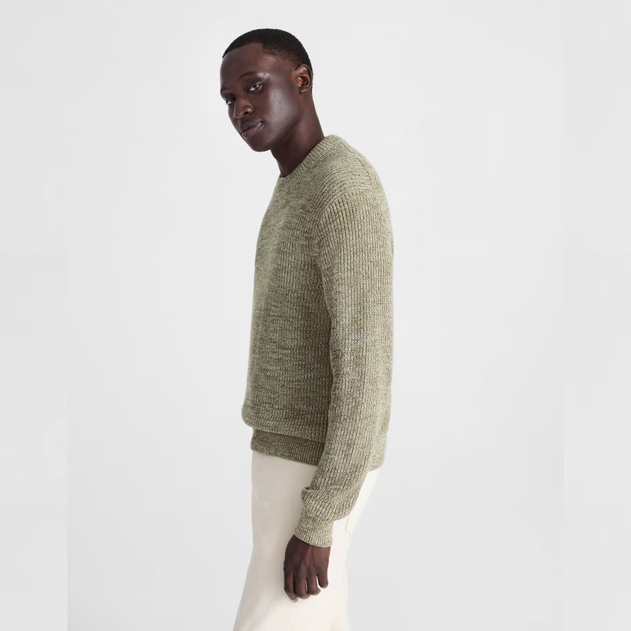 mens madewell de algodón de la coctelera de punto de cuello redondo suéter de oliva