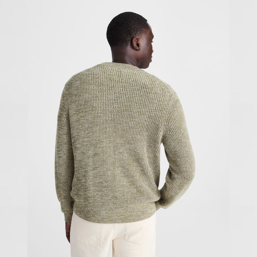 mens madewell de algodón de la coctelera de punto de cuello redondo suéter de oliva