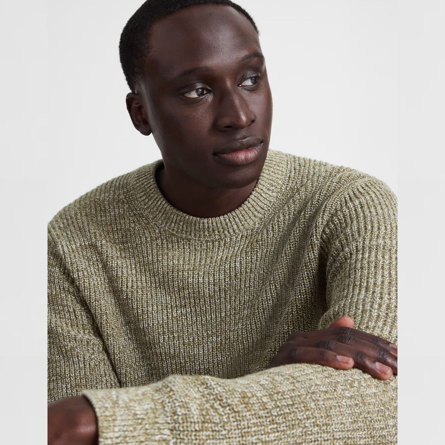 mens madewell de algodón de la coctelera de punto de cuello redondo suéter de oliva