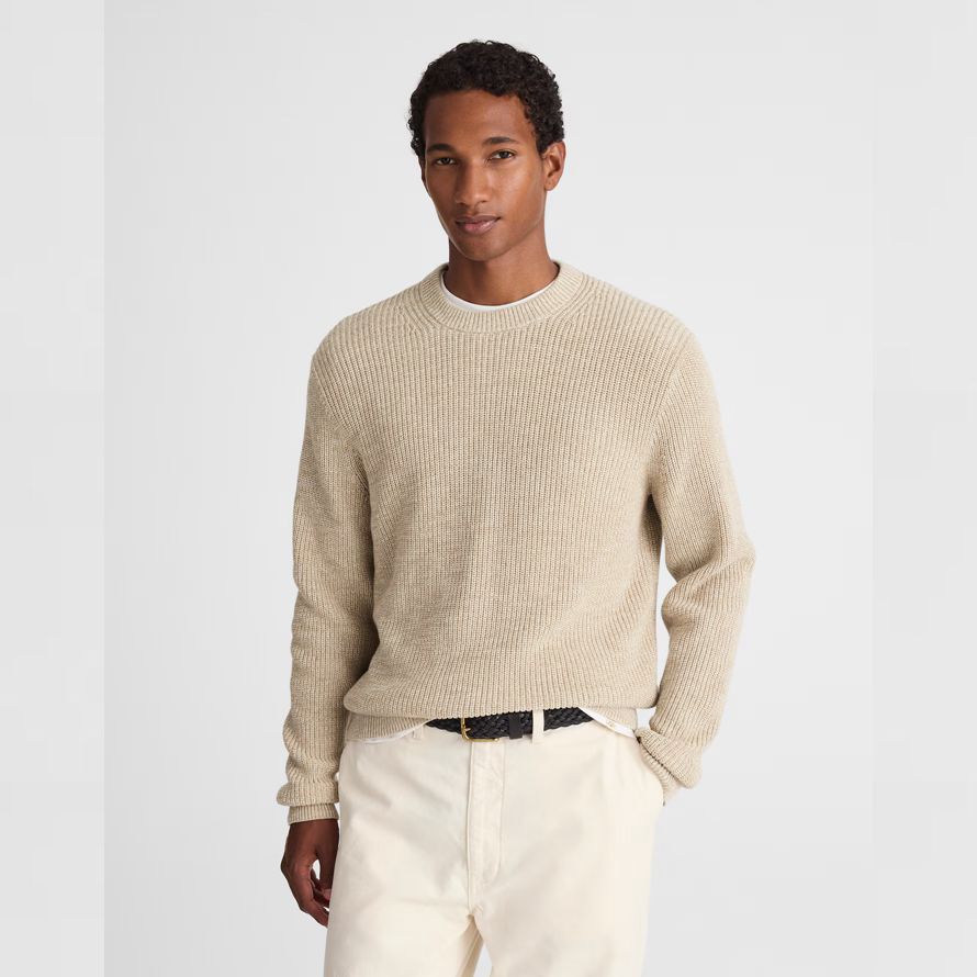 madewell de algodón de la coctelera de punto con cuello redondo para hombre suéter crema