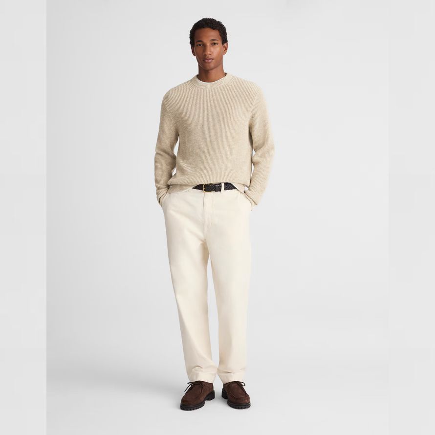 madewell de algodón de la coctelera de punto con cuello redondo para hombre suéter crema