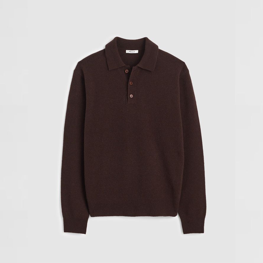 de color marrón oscuro para hombre madewell patrimonio de lana de merino de polo suéter