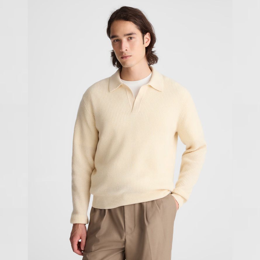 crema de madewell johnny-cuello de polo patrimonio de merino de lana del suéter para hombre