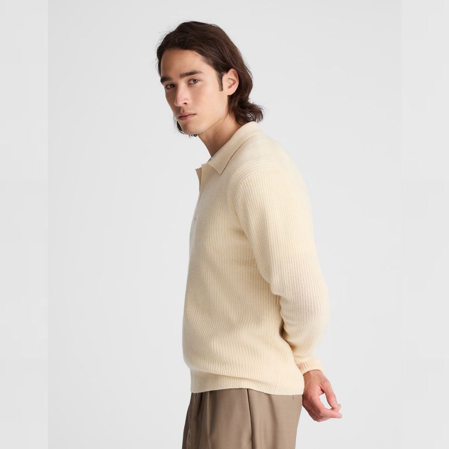 crema de madewell johnny-cuello de polo patrimonio de merino de lana del suéter para hombre