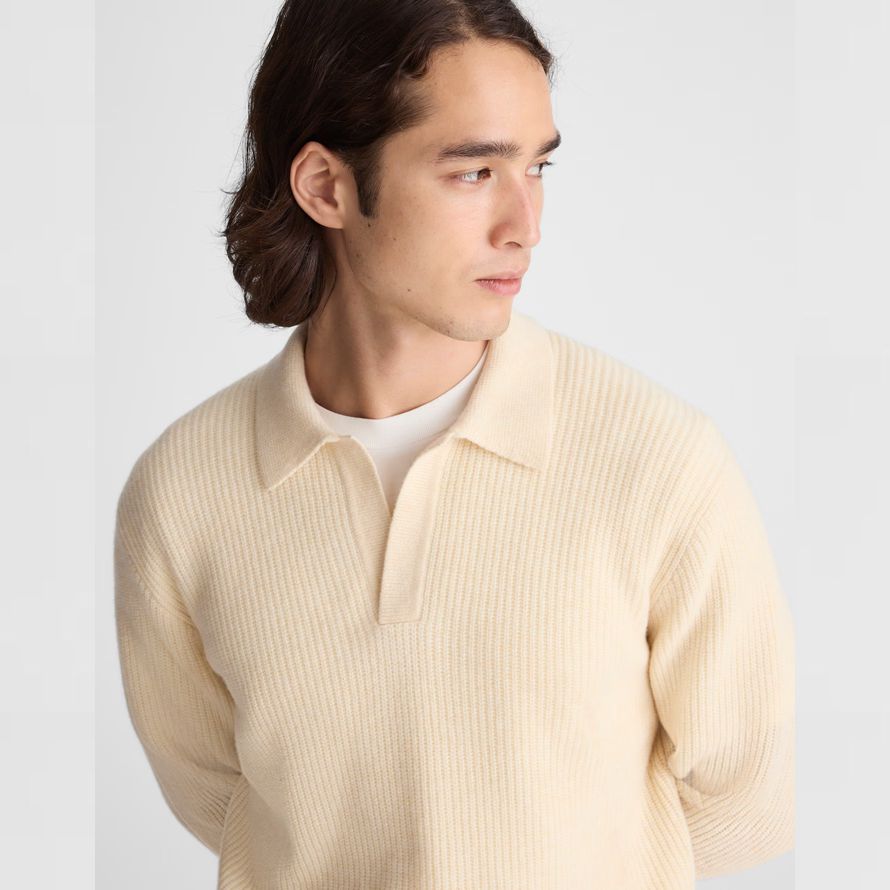 crema de madewell johnny-cuello de polo patrimonio de merino de lana del suéter para hombre