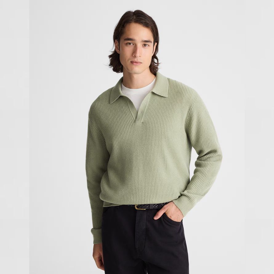madewell johnny-cuello de polo patrimonio de merino de lana del suéter para hombre verde