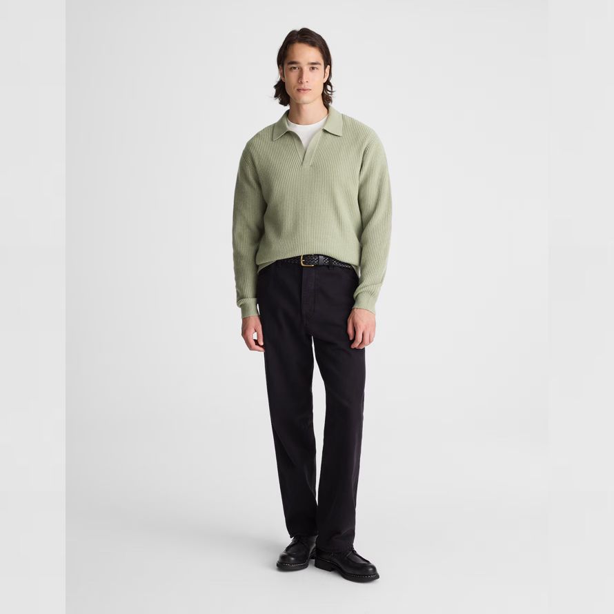 madewell johnny-cuello de polo patrimonio de merino de lana del suéter para hombre verde