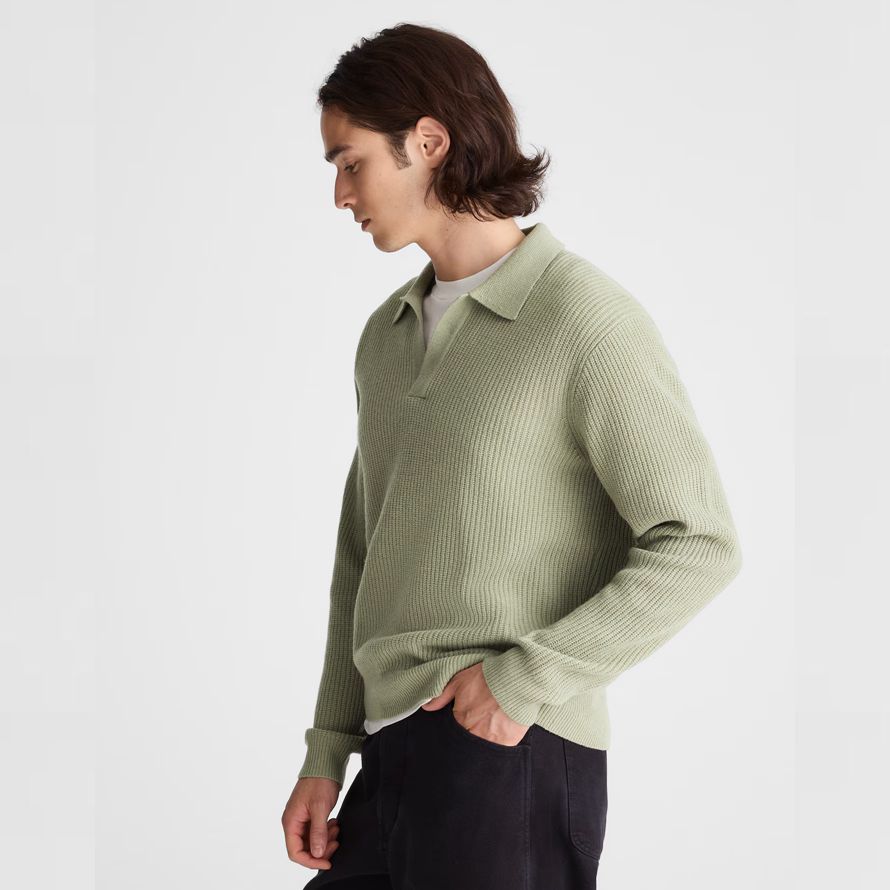 madewell johnny-cuello de polo patrimonio de merino de lana del suéter para hombre verde
