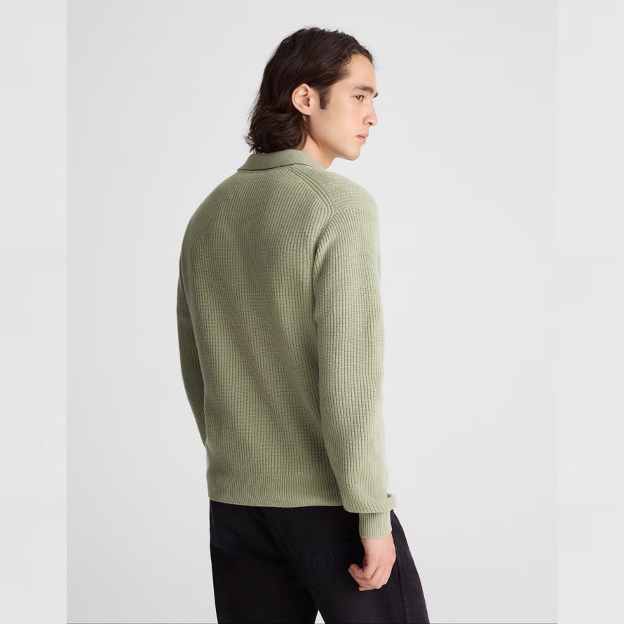 madewell johnny-cuello de polo patrimonio de merino de lana del suéter para hombre verde