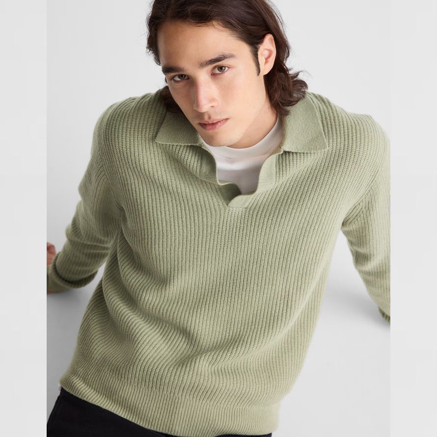 madewell johnny-cuello de polo patrimonio de merino de lana del suéter para hombre verde