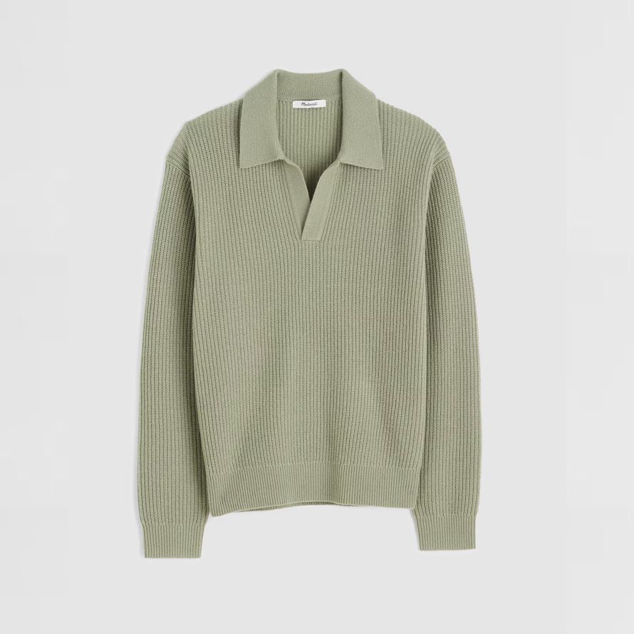 madewell johnny-cuello de polo patrimonio de merino de lana del suéter para hombre verde