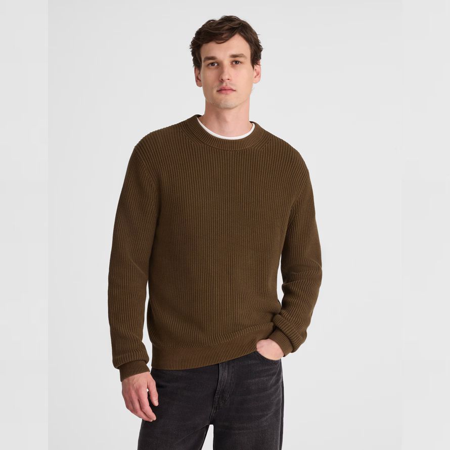 de color marrón oscuro madewell de algodón de la coctelera de punto de cuello redondo suéter para hombre