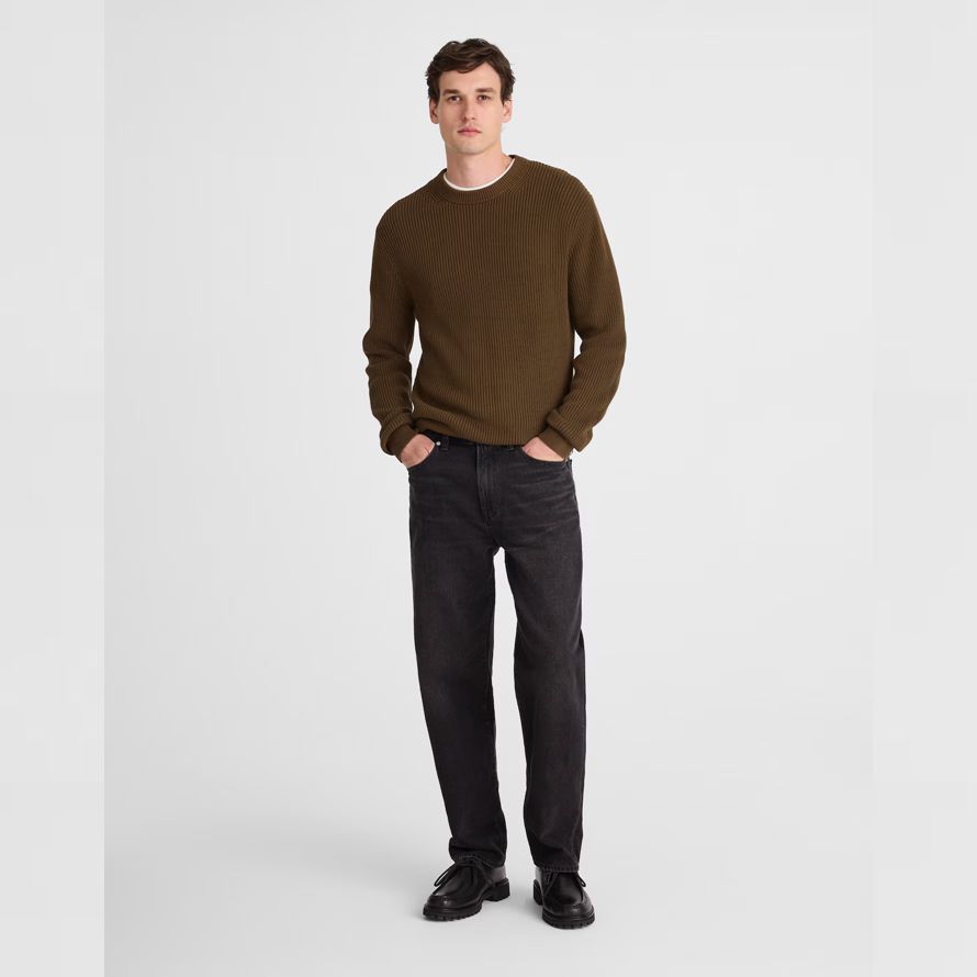 de color marrón oscuro madewell de algodón de la coctelera de punto de cuello redondo suéter para hombre
