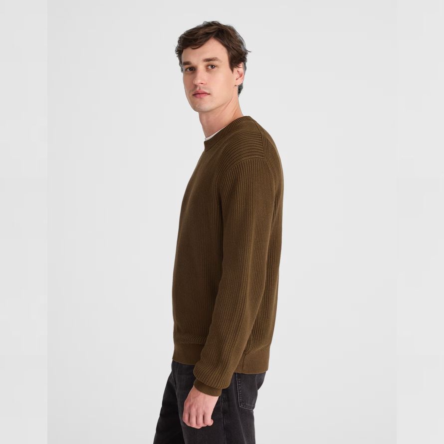de color marrón oscuro madewell de algodón de la coctelera de punto de cuello redondo suéter para hombre