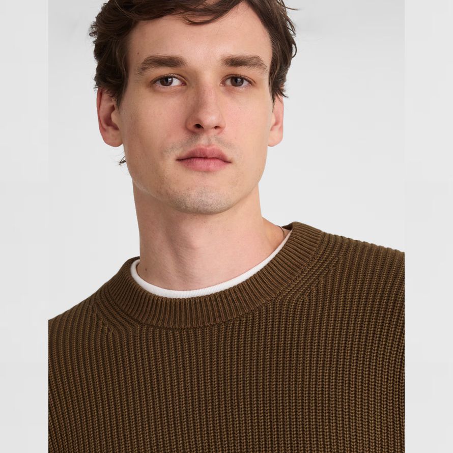 de color marrón oscuro madewell de algodón de la coctelera de punto de cuello redondo suéter para hombre