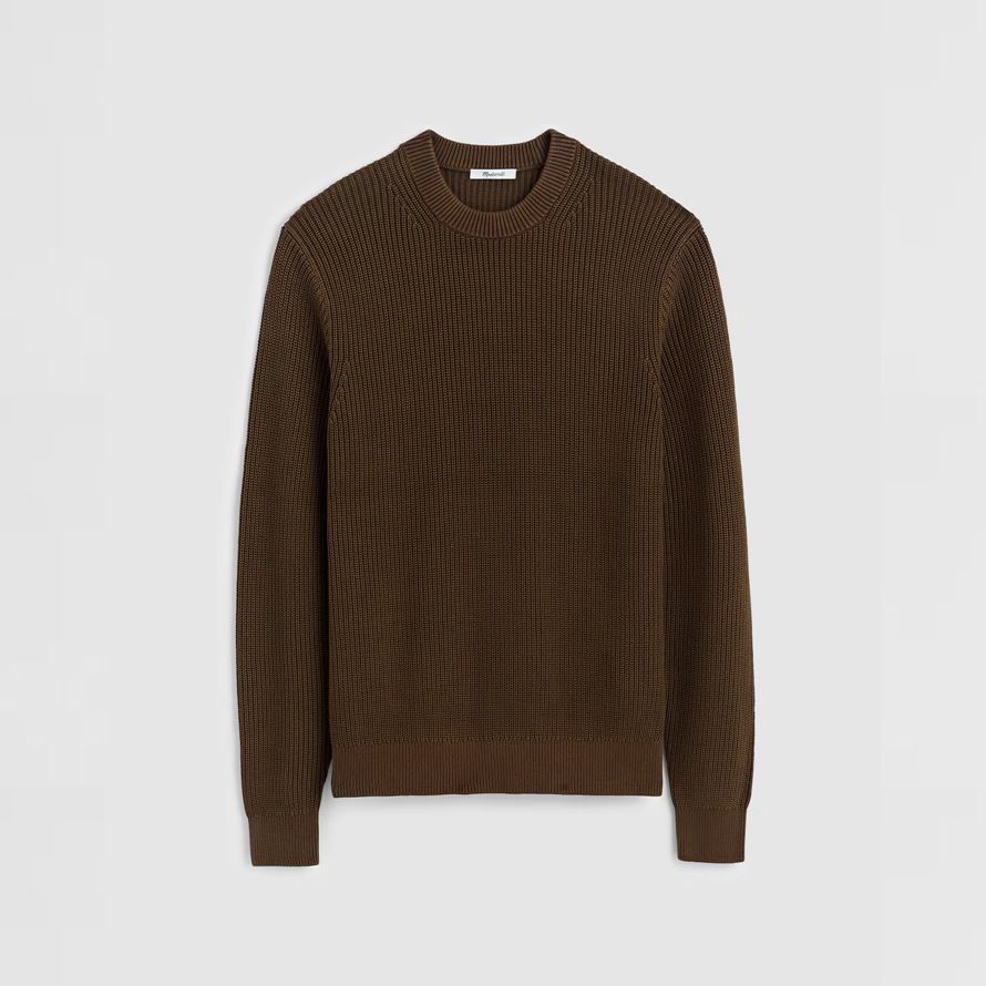 de color marrón oscuro madewell de algodón de la coctelera de punto de cuello redondo suéter para hombre