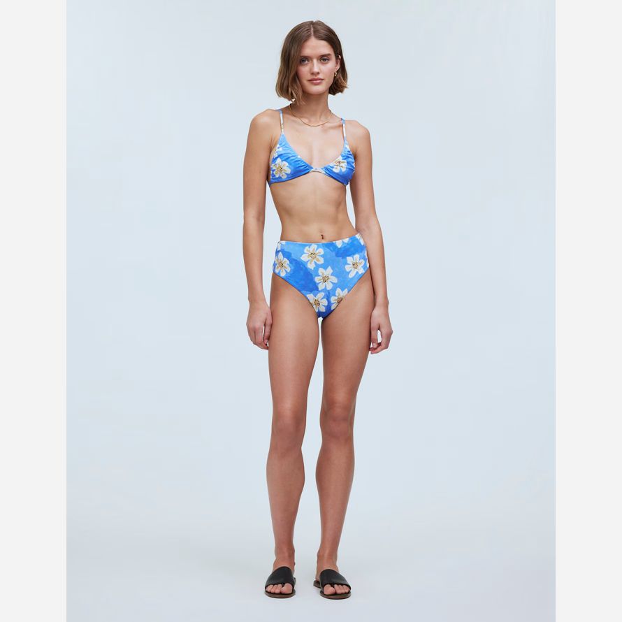 madewell zulu amp zephyr hawaii de cintura alta para mujer de la parte de abajo del bikini azul blanco