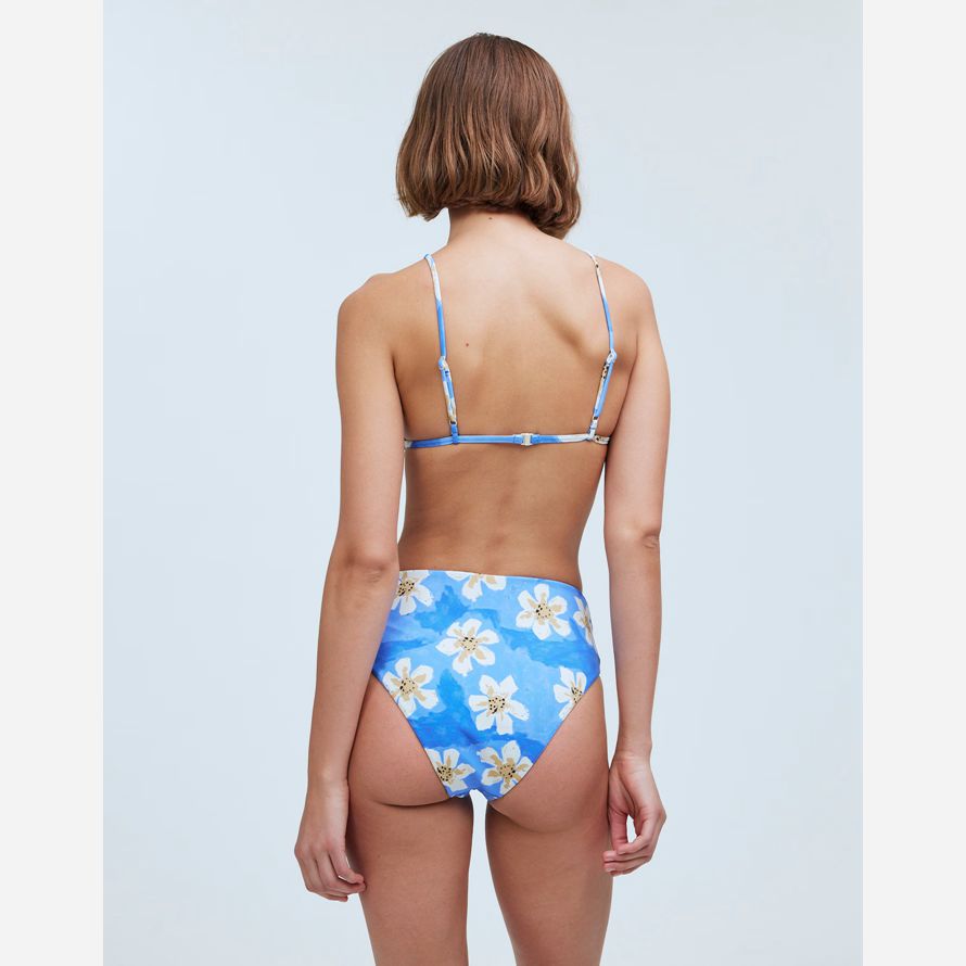 madewell zulu amp zephyr hawaii de cintura alta para mujer de la parte de abajo del bikini azul blanco