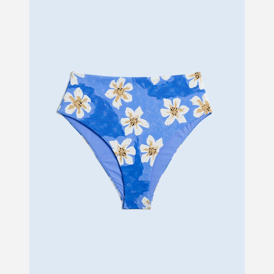 madewell zulu amp zephyr hawaii de cintura alta para mujer de la parte de abajo del bikini azul blanco