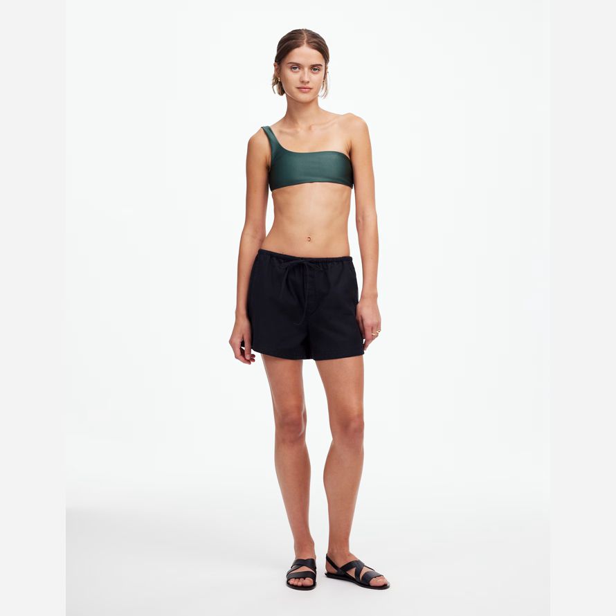 womens madewell jade nadarᆴ eliza uno-hombro parte superior del bikini de color verde oscuro