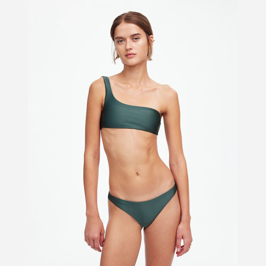womens madewell jade nadarᆴ eliza uno-hombro parte superior del bikini de color verde oscuro