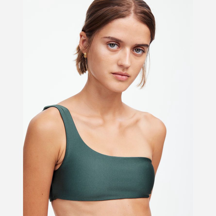 womens madewell jade nadarᆴ eliza uno-hombro parte superior del bikini de color verde oscuro