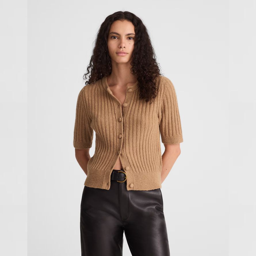 brown madewell corto-puff manga de la chaqueta de punto de mujer